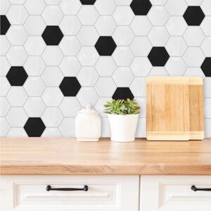 2!!!! ROOMMATES NWT  large hexagon stick tiles -black/white